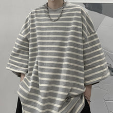 Load image into Gallery viewer, Striped Half-sleeved Round Neck Short-sleeved T-shirt

