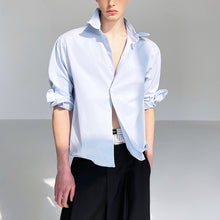 Load image into Gallery viewer, Blue Cotton Bent Shape Slim Fit Short Shirt
