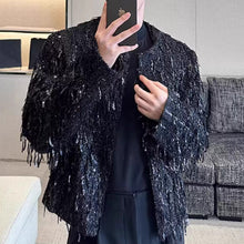Load image into Gallery viewer, Fringed Loose Sequined Cropped Jacket
