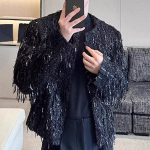 Fringed Loose Sequined Cropped Jacket