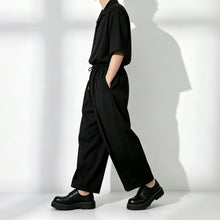 Load image into Gallery viewer, Black Loose-Fit Straight-Leg Drawstring Pants
