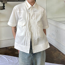 Load image into Gallery viewer, Pearl-embellished Collar Short-sleeve Shirt
