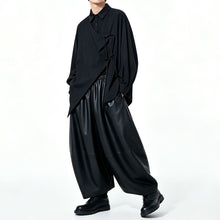 Load image into Gallery viewer, Japanese Asymmetric Long-sleeve Shirt Loose Wide-leg PU Leather Pants Two-piece Set
