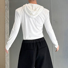 Load image into Gallery viewer, Slim Fit Irregular Slanted Neckline Hooded Shoulder Pad T-shirt

