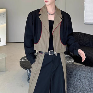 Structured Contrast Color Patchwork Pleated Jacket Fake Two-piece Pants Two-piece Suit