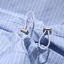 Load image into Gallery viewer, Blue White Striped Band Collar Casual Popover Shirt
