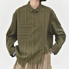 Load image into Gallery viewer, Women’s Striped Slanted Placket Irregular Hem Shirt
