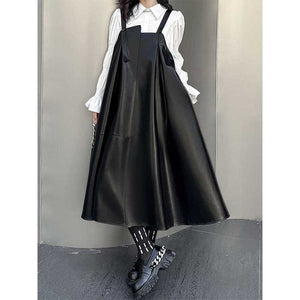 PU Leather Suspender Dress