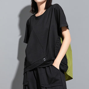 Contrast Color Stitching Loose Short-sleeved T-shirt