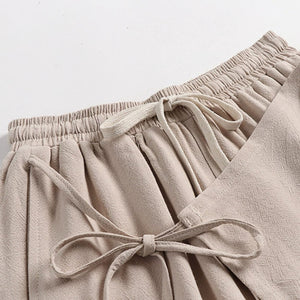 Linen Vintage Tie Wide Leg Straight Pants