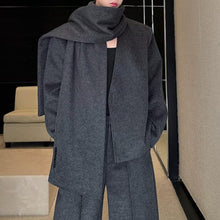 Load image into Gallery viewer, Woolen Elegant Collarless Suit Jacket Scarf and Casual Pants Three-piece Suit
