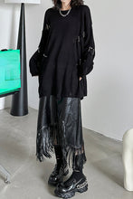 Load image into Gallery viewer, Round Neck Dark Ripped Sweater
