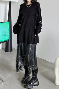 Round Neck Dark Ripped Sweater