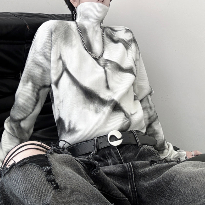 Stand Collar Spray-painted Knitted Sweater