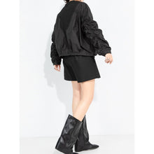 Load image into Gallery viewer, Women's Ruched Sleeve Paneled Drawstring Hem Batwing Long Sleeve Top
