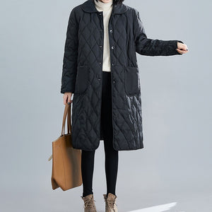 Loose Mid-length Diamond-patterned Coat