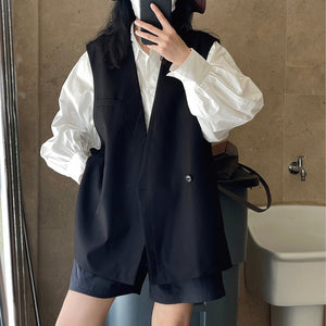 V-neck Oblique Button Loose Suit Vest