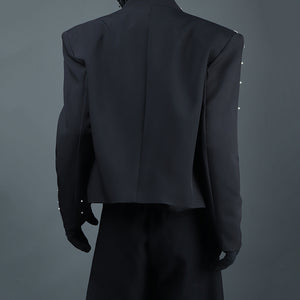 Heavy Beaded Diamond Collarless Blazer