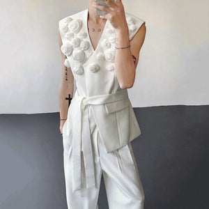 Design Three-dimensional Rose Sleeveless Suit Vest