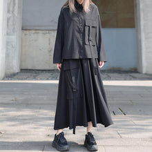 Load image into Gallery viewer, Loose Black Long-sleeved Shirt and Skirt Two-piece Suit
