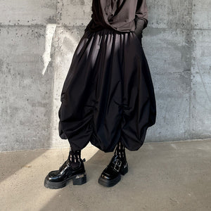 Dark Pleated Loose High Waist Puffy Skirt