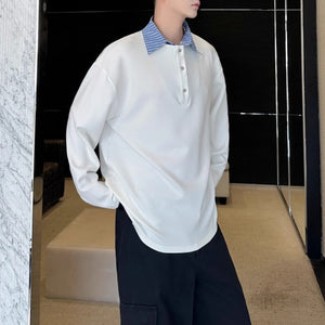 Striped Lapel Fake Two-Piece Loose POLO Shirt