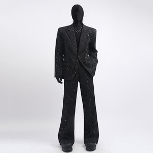 Glittery Starry Sky Loose Casual Blazer Slightly Flared Trousers Two-Piece Set