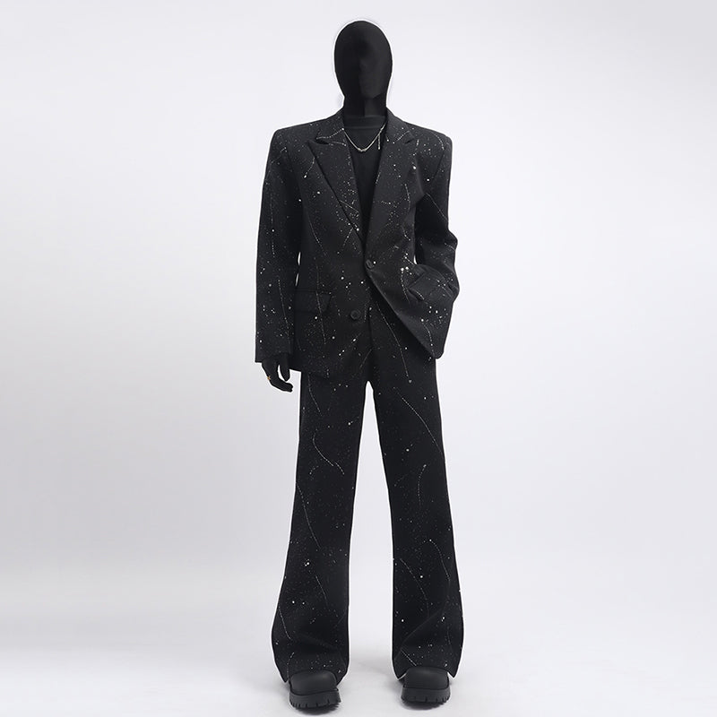 Glittery Starry Sky Loose Casual Blazer Slightly Flared Trousers Two-Piece Set