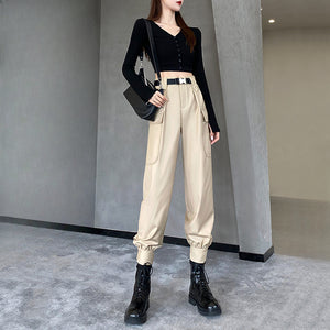 High Waist Casual Cuffed Overalls
