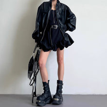 Load image into Gallery viewer, Threaded Elastic Waist Ruffled Leather Jacket
