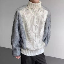 Load image into Gallery viewer, Fur Patchwork Twisted Turtleneck Sweater
