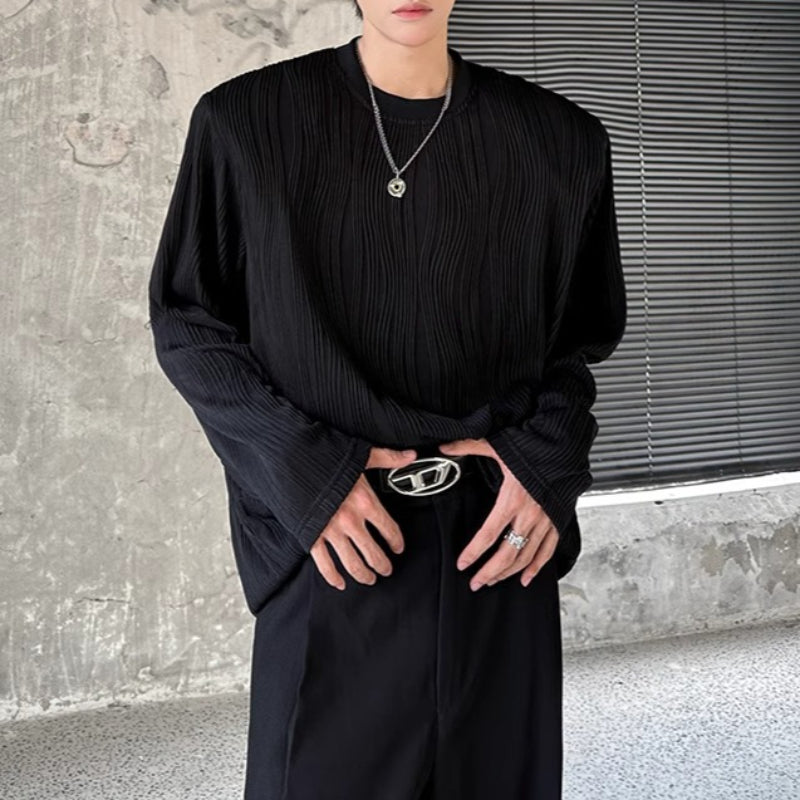 Textured Padded Shoulder Loose T-shirt