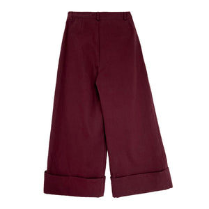 Cuffed Wide-leg Cotton High-rise Straight-leg Trousers