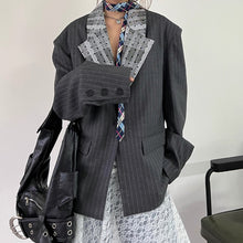 Load image into Gallery viewer, Lace-paneled Collar Striped Casual Suit Jacket
