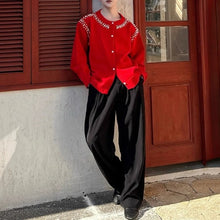 Load image into Gallery viewer, Red Retro Beaded Knit Cardigan
