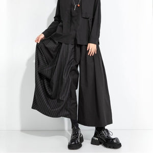 Irregular Striped Patchwork Elastic Waist Culottes