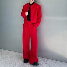 Load image into Gallery viewer, Collarless Short Jacket and Wide-leg Trousers Two-piece Set
