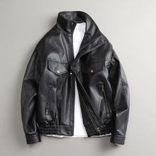 Load image into Gallery viewer, Black Shoulder Padded Motorcycle PU Leather Jacket
