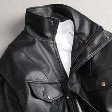 Load image into Gallery viewer, Black Shoulder Padded Motorcycle PU Leather Jacket
