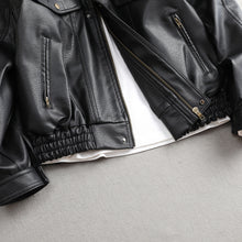 Load image into Gallery viewer, Black Shoulder Padded Motorcycle PU Leather Jacket
