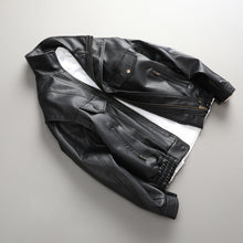 Load image into Gallery viewer, Black Shoulder Padded Motorcycle PU Leather Jacket
