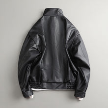 Load image into Gallery viewer, Black Shoulder Padded Motorcycle PU Leather Jacket
