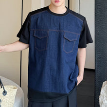 Load image into Gallery viewer, Vintage Denim Patchwork Short-sleeved T-shirt
