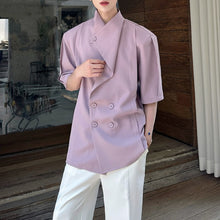 Load image into Gallery viewer, Summer Stacked Collar Shoulder Pad Shirt
