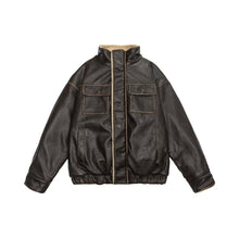 Load image into Gallery viewer, Stand Collar Lamb Wool PU Leather Jacket
