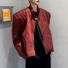 Load image into Gallery viewer, Retro Punk Short Padded Shoulder Leather Jacket

