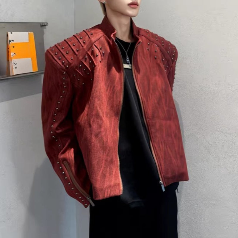 Retro Punk Short Padded Shoulder Leather Jacket