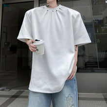 Load image into Gallery viewer, Crew Neck Loose T-shirt with Pleats and Studs
