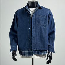 Load image into Gallery viewer, Fake Two-piece Plaid Patchwork Shirt
