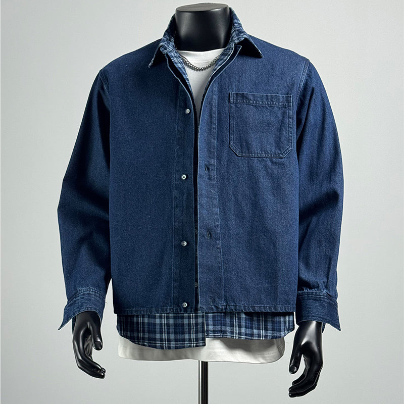 Fake Two-piece Plaid Patchwork Shirt